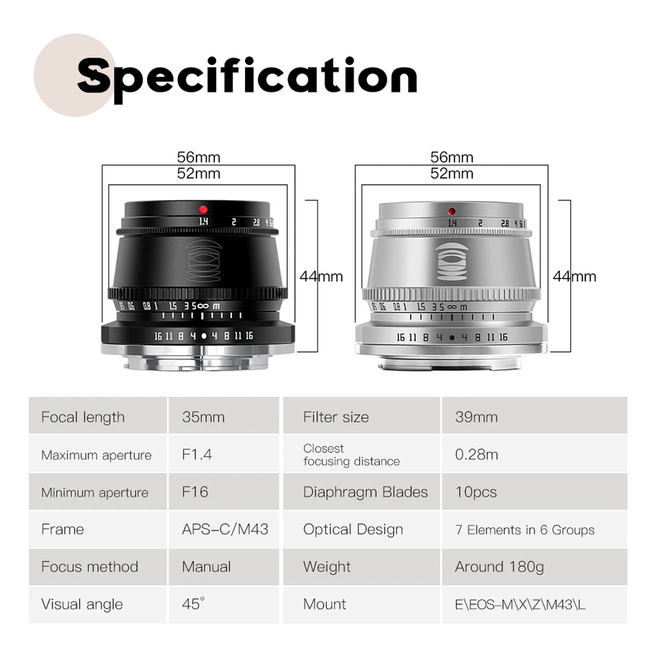 TTARTISAN M4/3 35mm F1.4 レンズ レンズフード付き TTArtisan 35mm f/1.4 に着ける角型レンズフード カメラレンズ