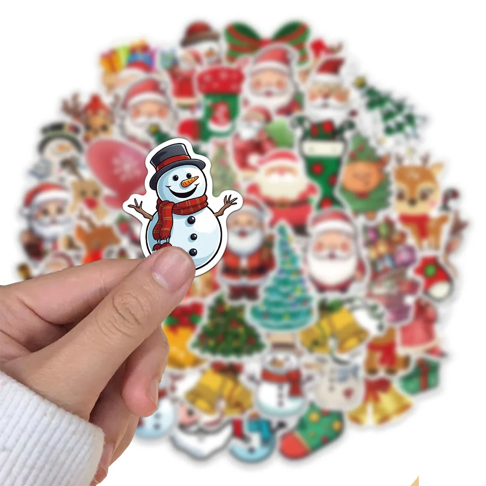 50 قطعة من ملصقات عيد الميلاد رجل الثلج سانتا كلوز، مادة حساب محمولة رائعة، جراب هاتف، زجاجة أمتعة للكمبيوتر المحمول مقاومة للماء #4