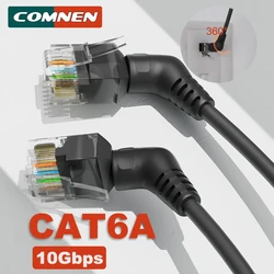 COMNEN CAT6A Ethernet Cable 10Gbps 90/360 Degree Rotation Patch Cord Rj45 Connector 10G For Laptop Router Pc Network Lan Cable