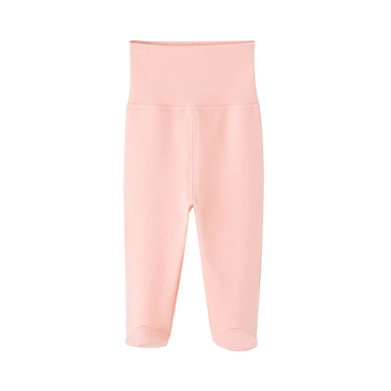 Baby High Waist Footed Pants Newborn Infant Soft Stretchy Leggings Solid Color Belly Protection Trousers for Boys Girls