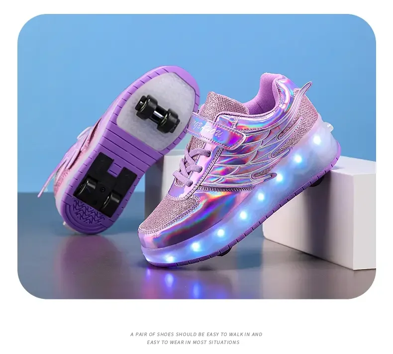 Meninos meninas crianças usb recarregável luminosa tênis casuais led roda de luz ao ar livre parkour patins esporte