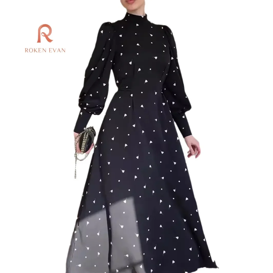 ROKEN EVAN-vestido holgado de satén con manga larga, prenda con encaje floral, para primavera y otoño, 2024