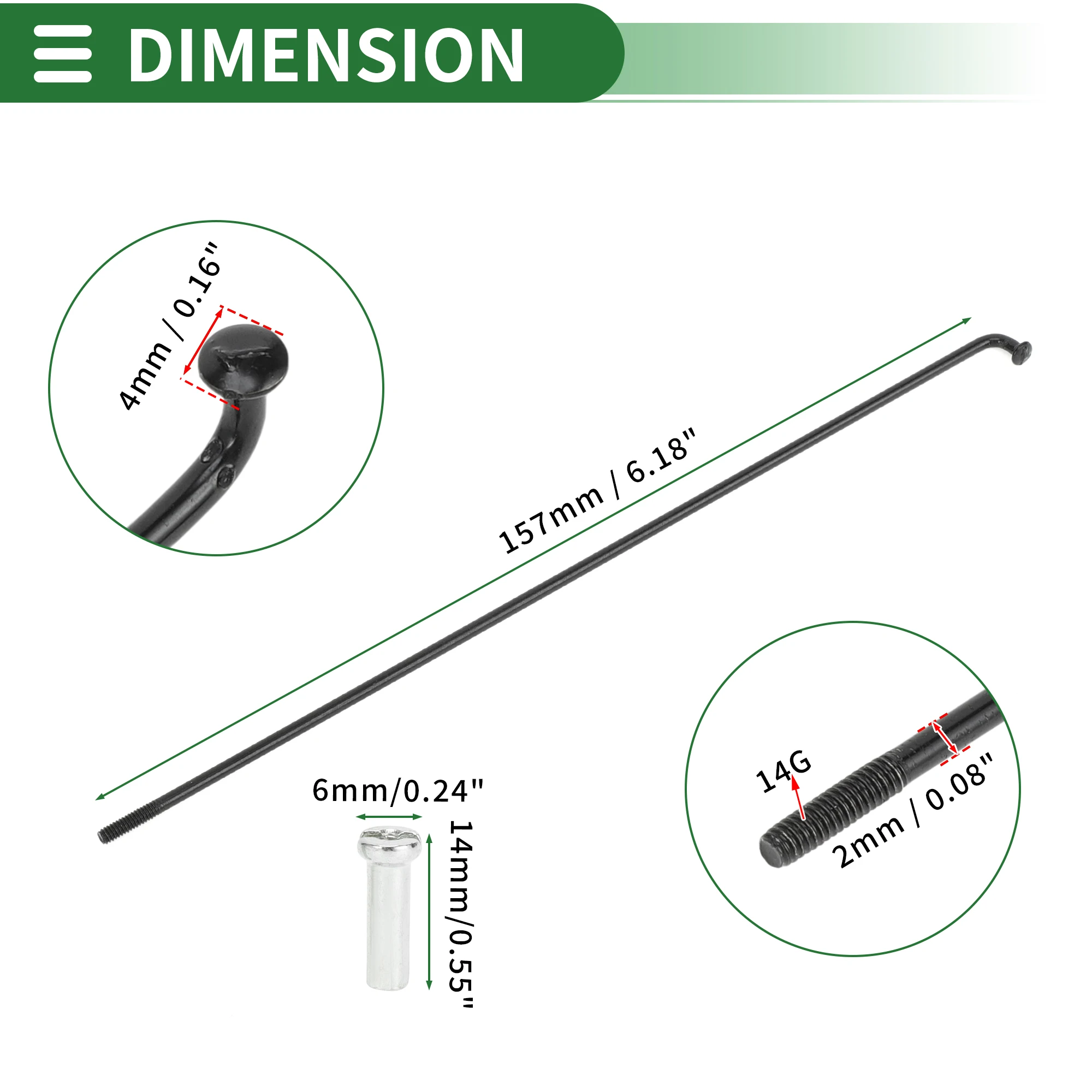 X autohaux jari-jari roda sepeda, jari-jari pit 14G 67mm 72mm 76mm 80mm 83mm 87mm 90mm 94mm 100mm 104mm 107mm baja karbon panjang