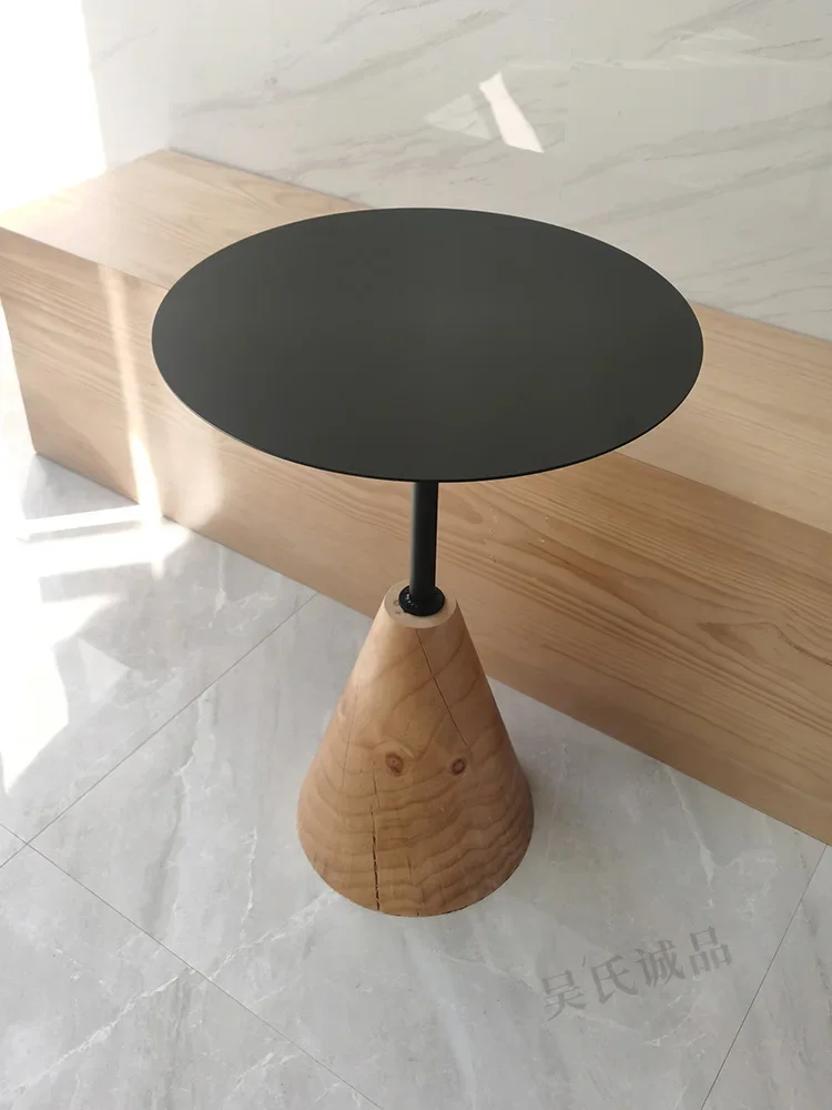 Coffee shop small round table solid wood dining table restaurant walnut color milk tea shop negotiation table and chairs