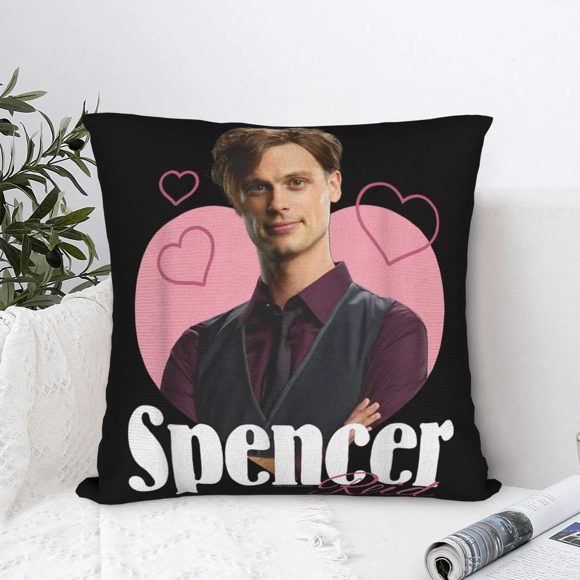 Printed Criminal Minds I Love Spencer Reid Hearts Pillowcase Polyester Cushion Cover Decoration TV Show Pillow Case Cover Square