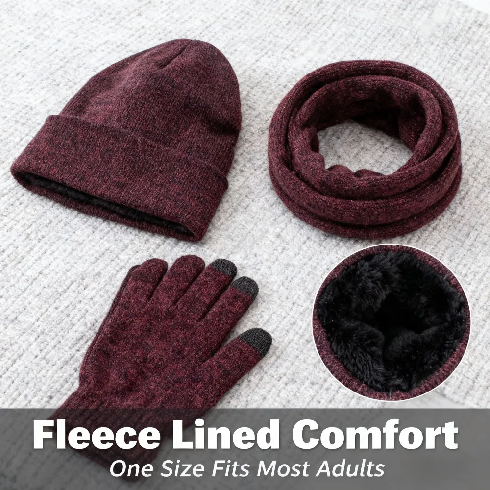 

Зимний теплый комплект из 3 предметов, утолщенная шерстяная утеплитель для шеи + вязаная шапка + практичные перчатки, моющаяся ткань