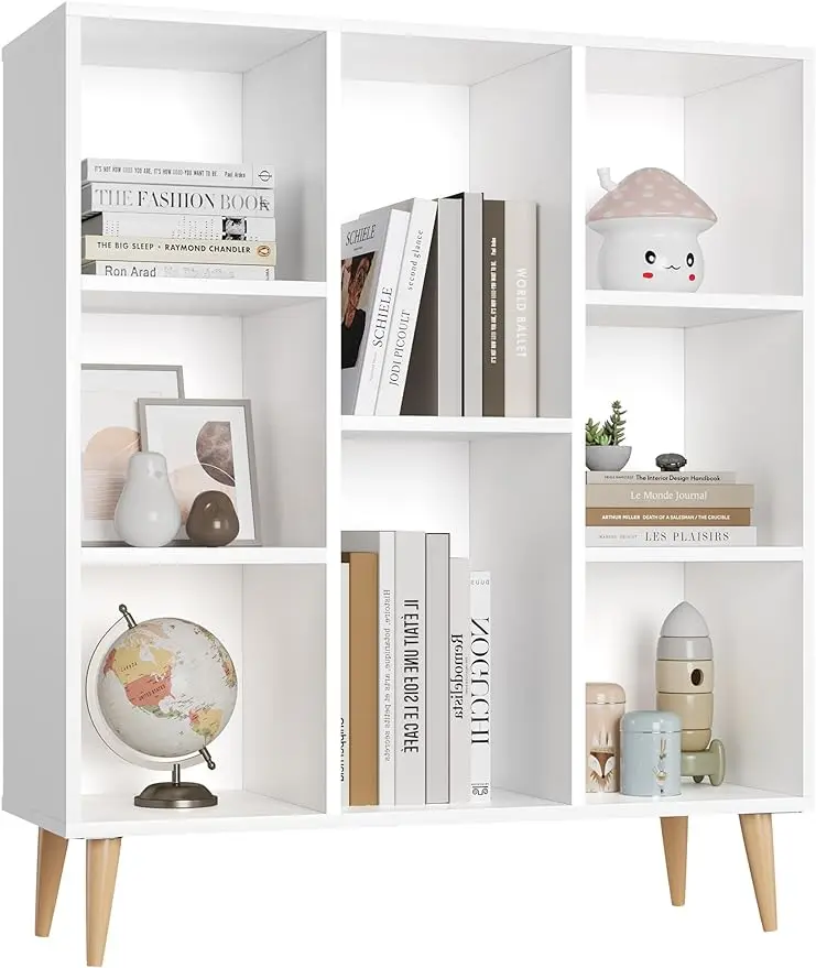 

White Bookshelf, Wooden Minimalist Shelf Bookcase,8 Cube Book Shelves Storage Organizer, Freestanding Display for Small Space