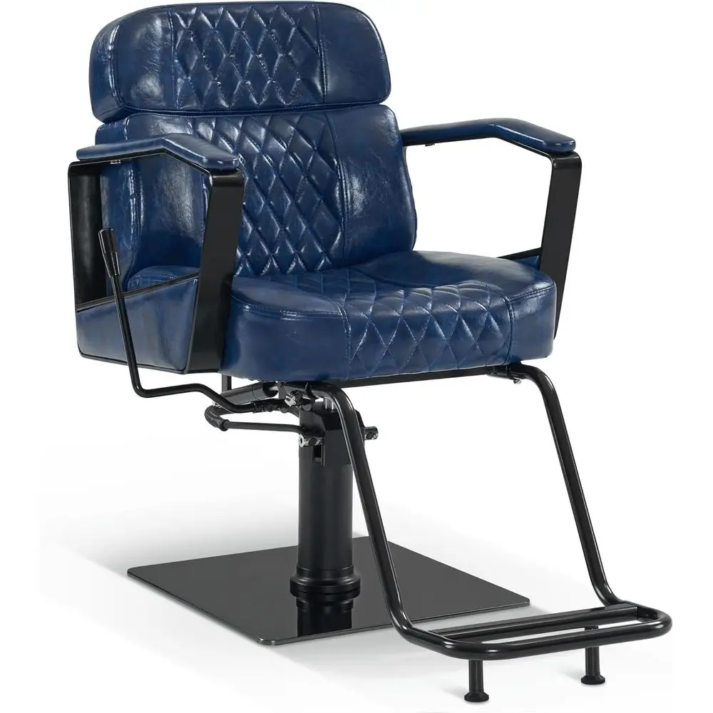 

Classic Hydraulic Reclining Barber Chair, 440 lbs Capacity, Manual Adjust, Ideal for Home, Salon, and Spa (Blue)