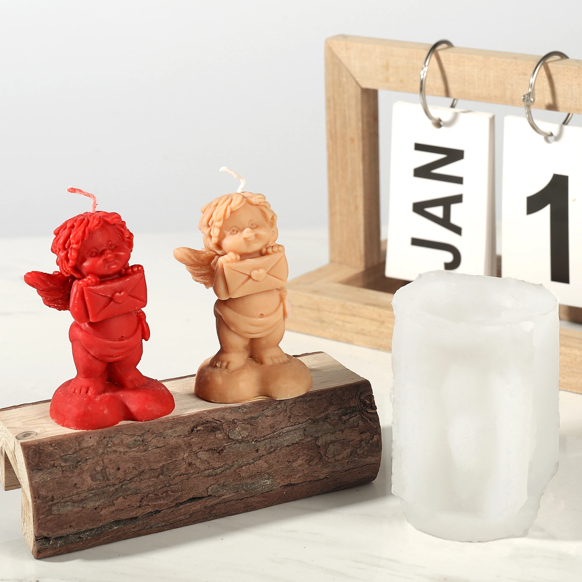 3D-Engel-Silikonformen, stehend und hält Herz und Buchstabe, Mini-Engel, Kerze, Seifenform, Epoxidharz, Gips, Tonform, Heimdekoration