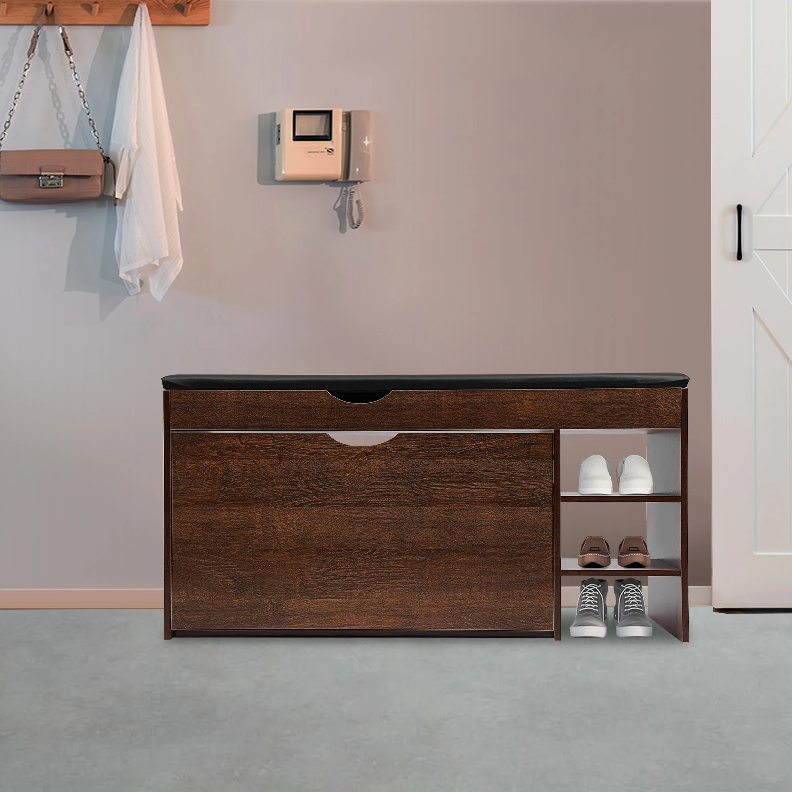 

Artificial Leather Shoe Bench,Warm White Color/Wild Oak Color Shoe Storage Bench with Seat 100*30*51cm for Living Rooms