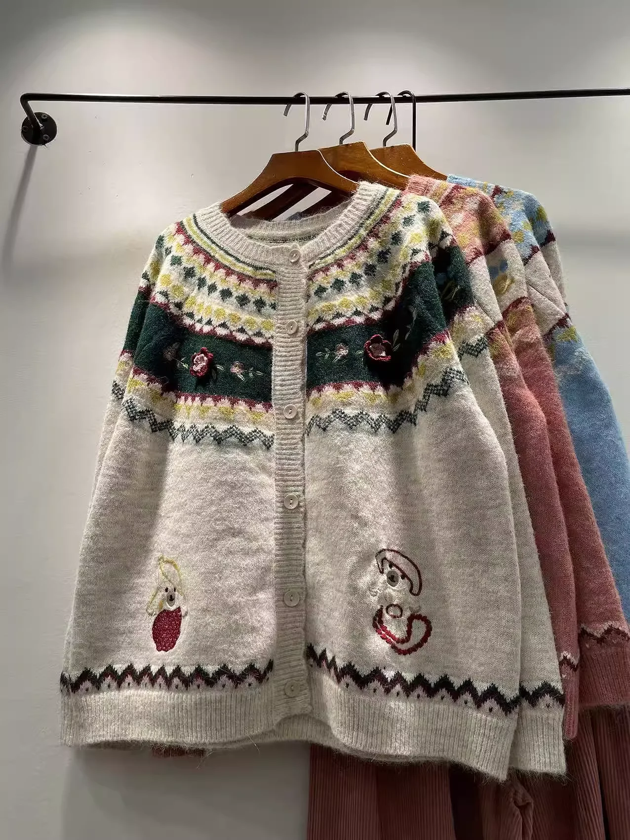 Japanese Style Cardigan for Women Autumn Winter Beige Blue Red Pink Sweater Cardigan Mori Girl Sweet Christams Sweater