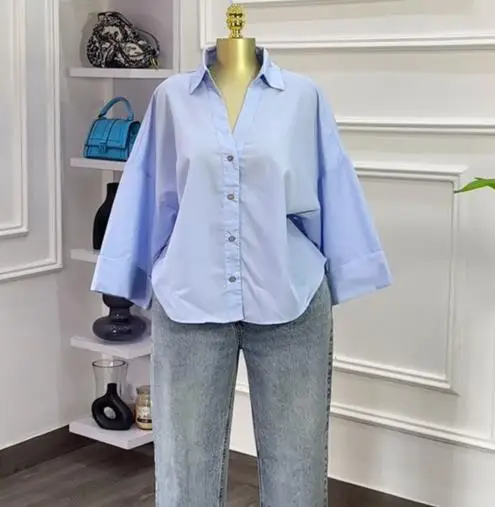 

Woman Blouse 2025 Spring Autumn New Fashion Turn-Down Collar Long Sleeve Loose Fit Casual Solid Color Versatile Shirt Top