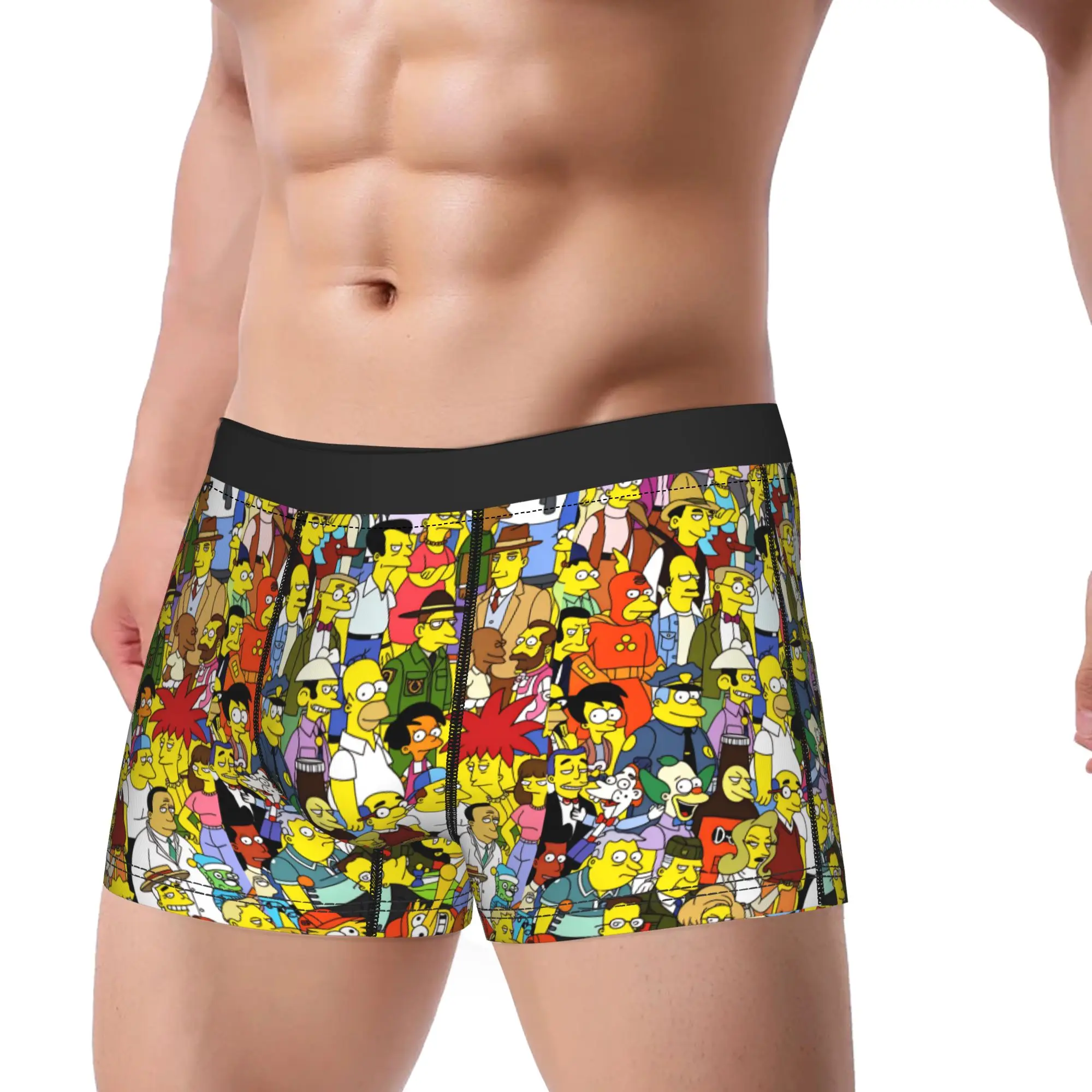 Cartoon S-Simpsons Characters Crowd Scene Underwear Men Boxer Brief Classic Boxershorts High Quality Custom Plus Size Panties