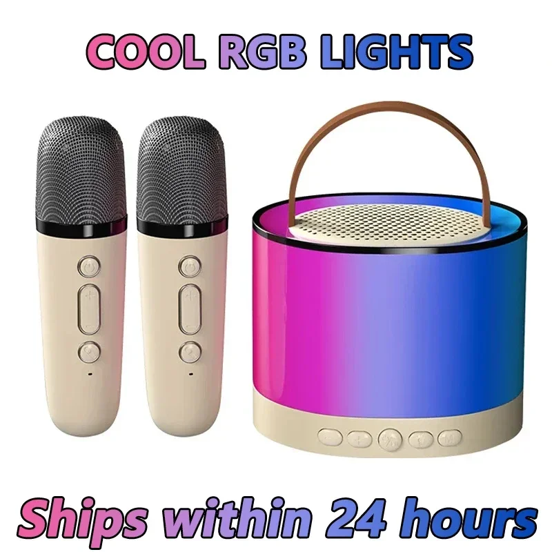 K52 Wireless Bluetooth Speaker Multifunction with 2 Microphone RGB Portable Music Player Karaoke Machine for Child Home Gift