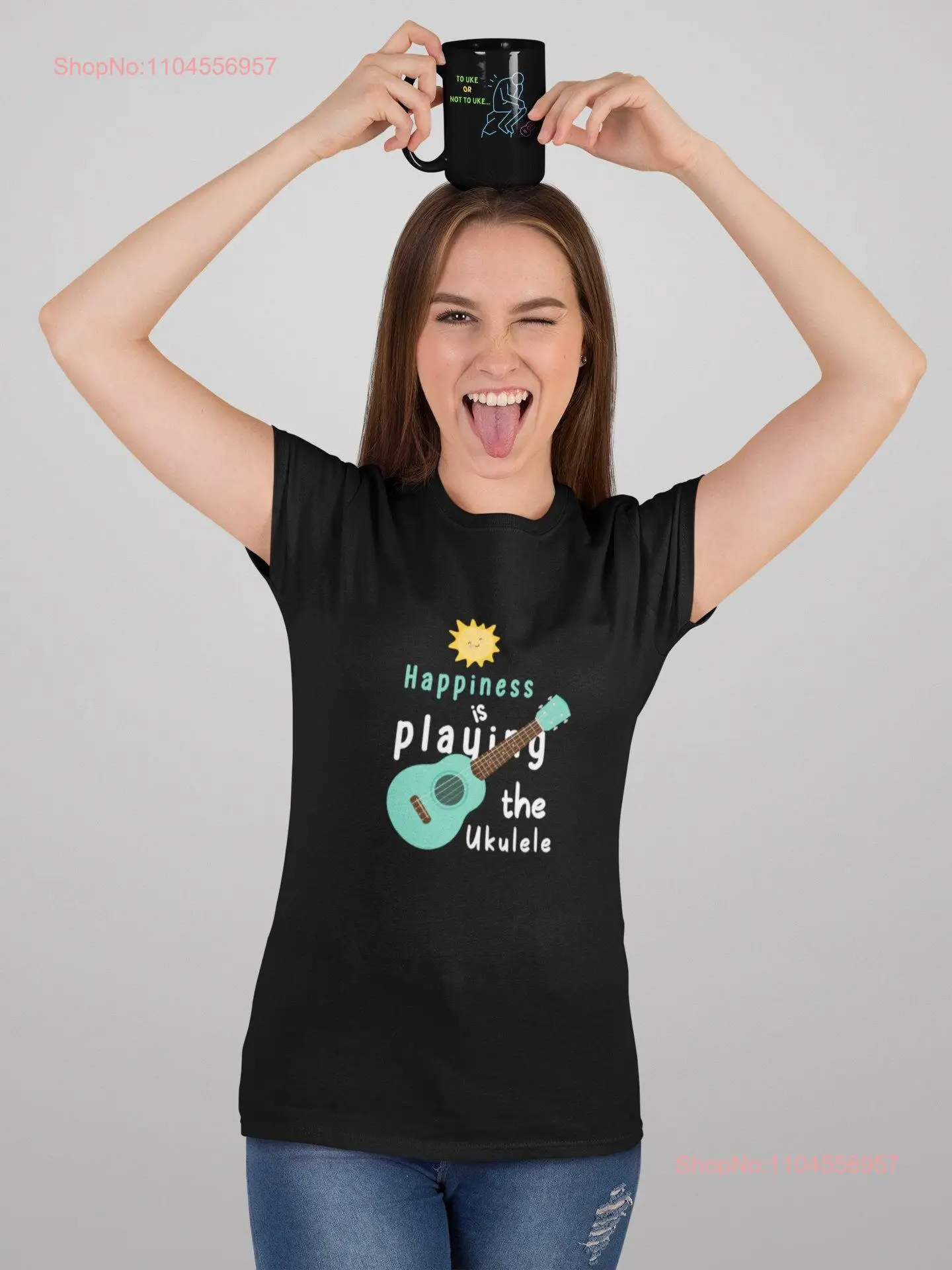 

Happy Ukulele T Shirt Love Life Player Positive Mindset Happiness is playing the long or short sleeves