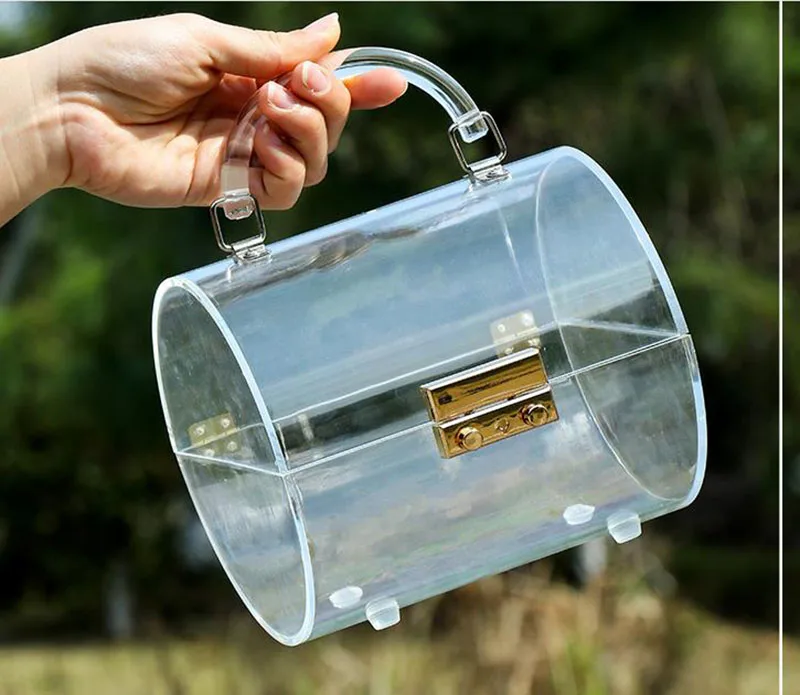 

Acrylic Boxes Wholesale Transparent Women Handbags Fashion Cylinder Paired Hand Gift Boxes