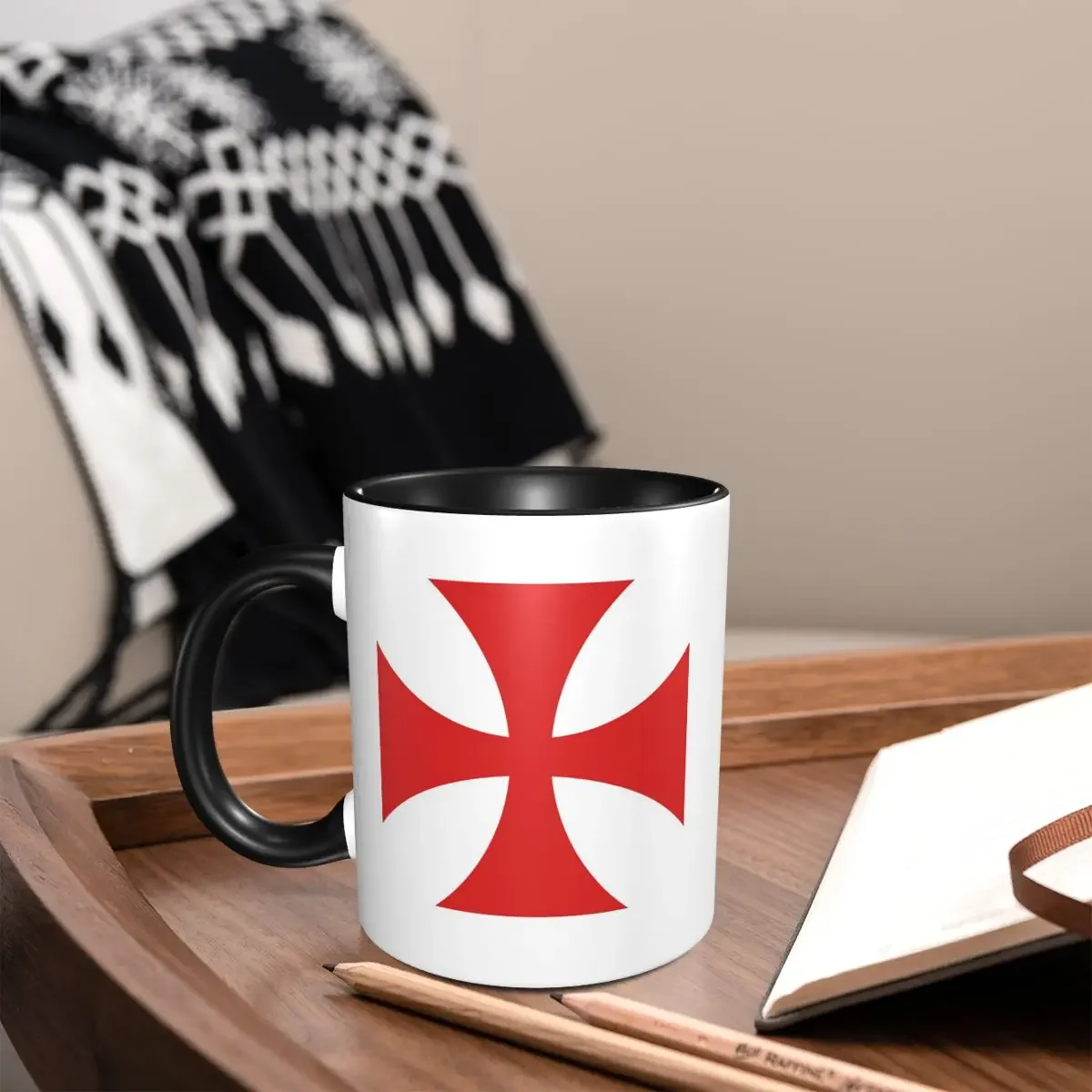 Taza de Cerámica con Cruz Templaria, Espada Medieval de Guerrero, Caballeros, Deus Vult, para Café, Té, Leche, Regalo