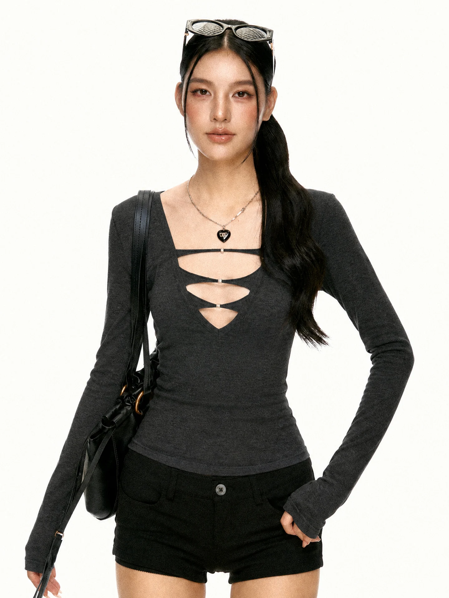 Aaisup Sexy Spicy Long Sleeve V-Neck T-Shirt Women's Slim Fit Base Layer Top Korean Style Commute Fashion  Color