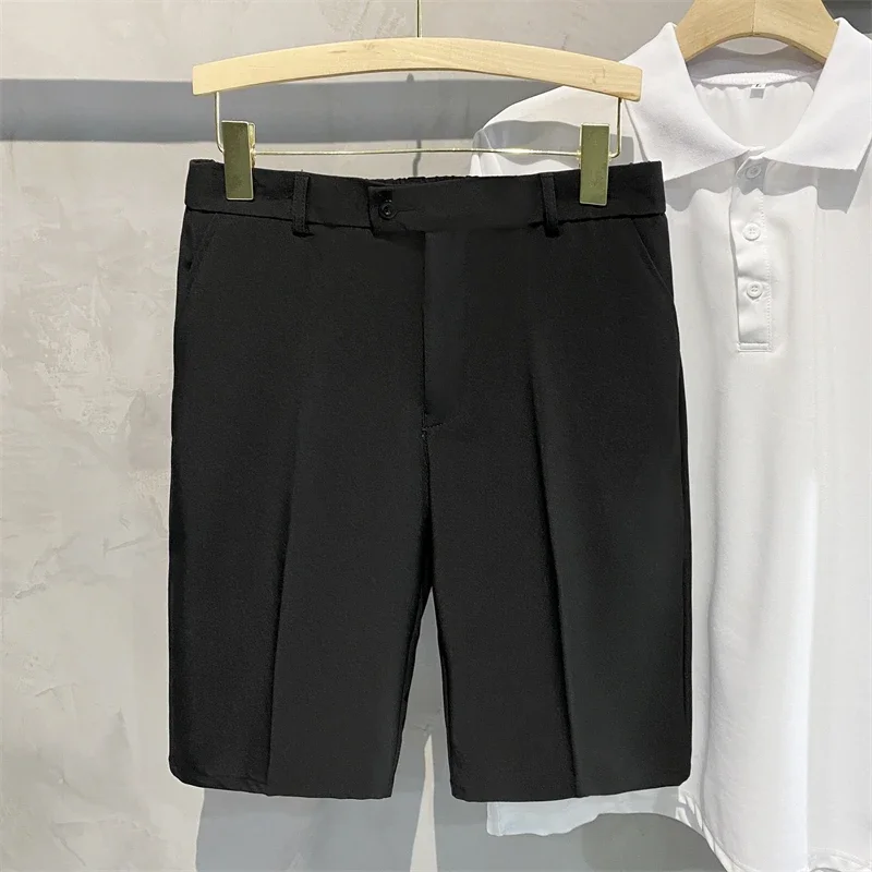 Pantalones cortos chinos plisados delanteros para hombre, Bermudas informales, ropa de trabajo, pantalones cortos de moda coreana para verano