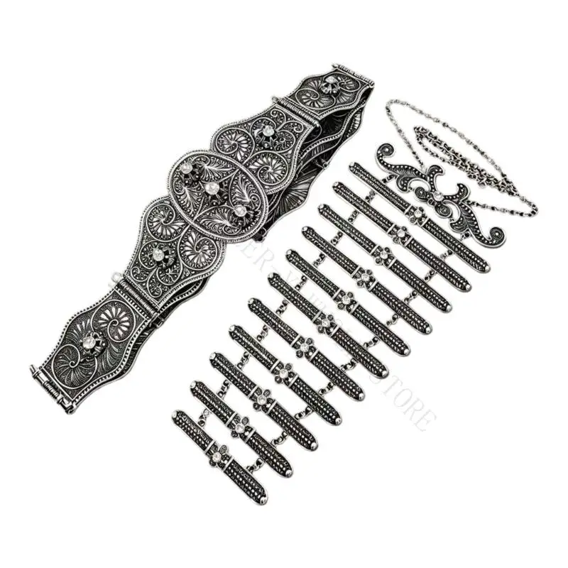 R7UF Elegant Ethnic Dance Costume Accessories Zinc Alloy Waist Chain And Bodice Set