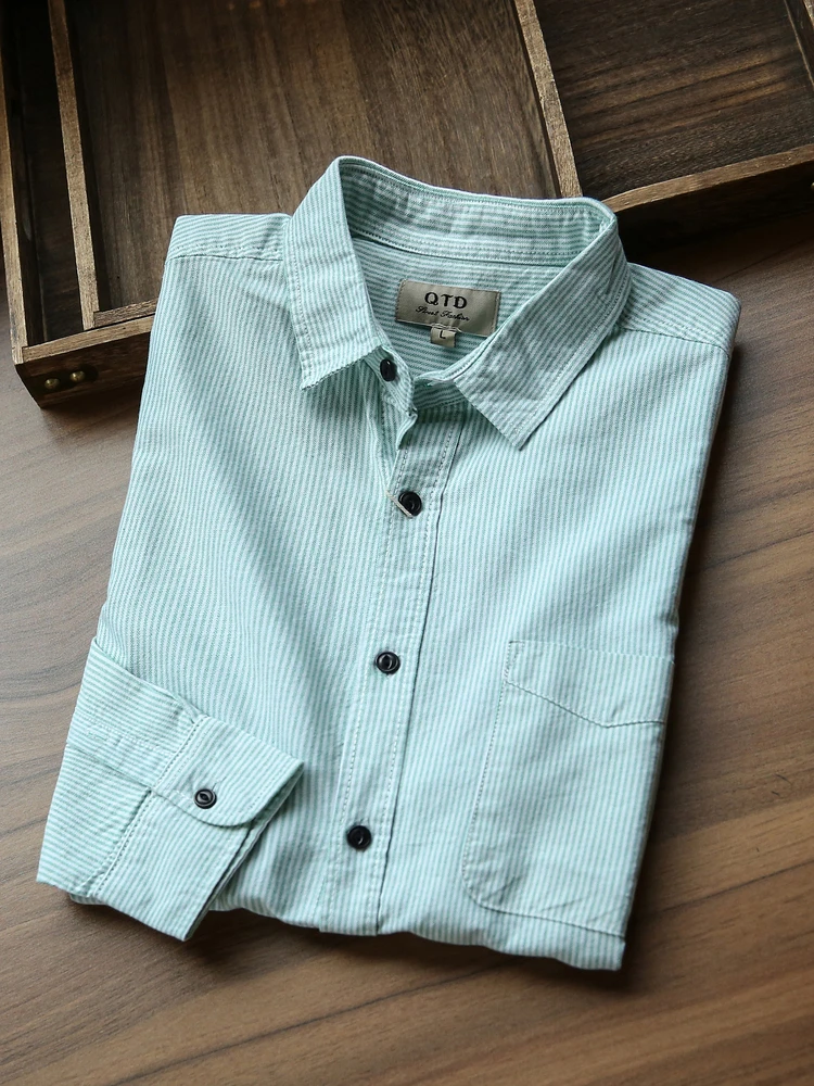 

Waed Pure Cotton Long Sve irt Vintage Casual Youth Men's Collar Stripe Patterned Faionable Autumn New Arrival