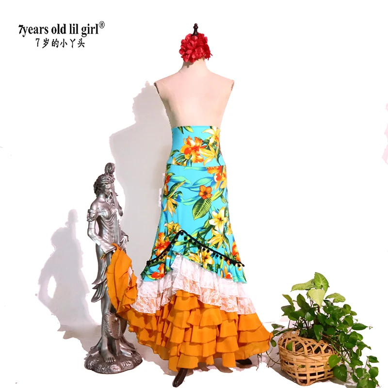 Odzież taneczna z wysokim stanem, wysoce elastyczna spódnica do flamenco, damski kostium taneczny, strój sceniczny GD10