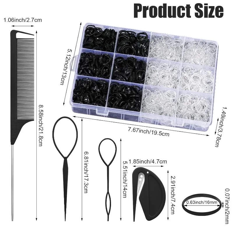 12/24/32 Color Hair Ties 1500Pcs Boxed Hair Ties Hair Extractor Hair Needle Pointed Tail Comb Hair Braiding Tools