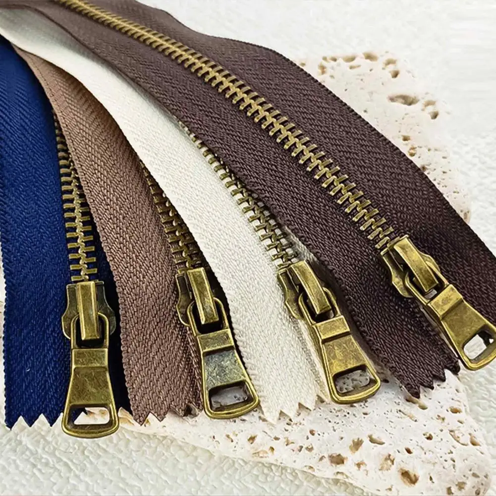 20Pcs Retro Bronze Closed-End Zipper Set, Heavy Duty Metal Y-Teeth Zipper Replacement for DIY Crafting Sewing Handbags Pockets