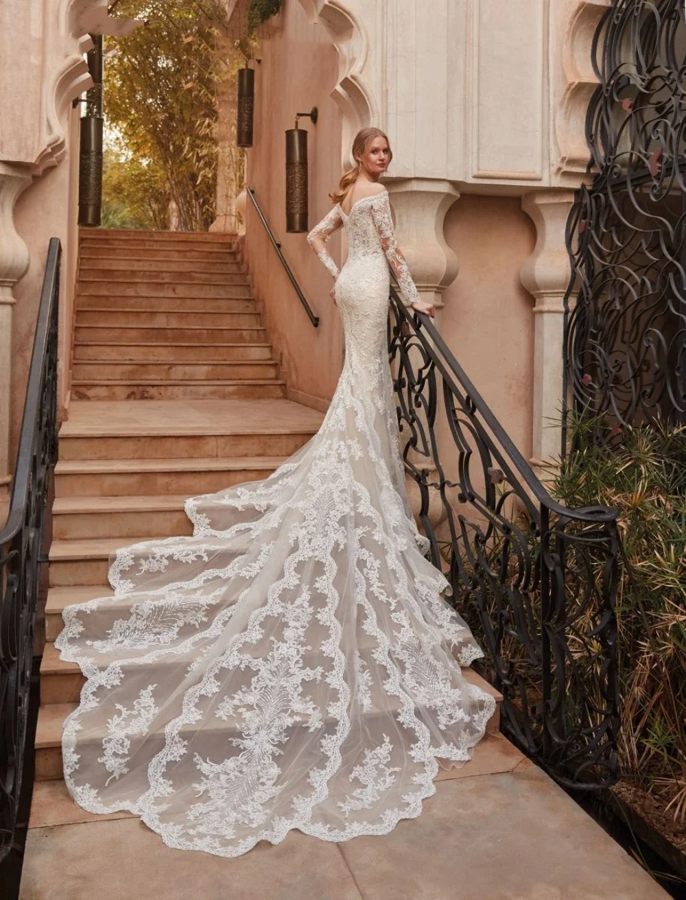 Flavinke مخصص ستة خمر حورية البحر فساتين الزفاف 2025 الأزهار الدانتيل زين كم طويل فستان زفاف Vestidos De Novia