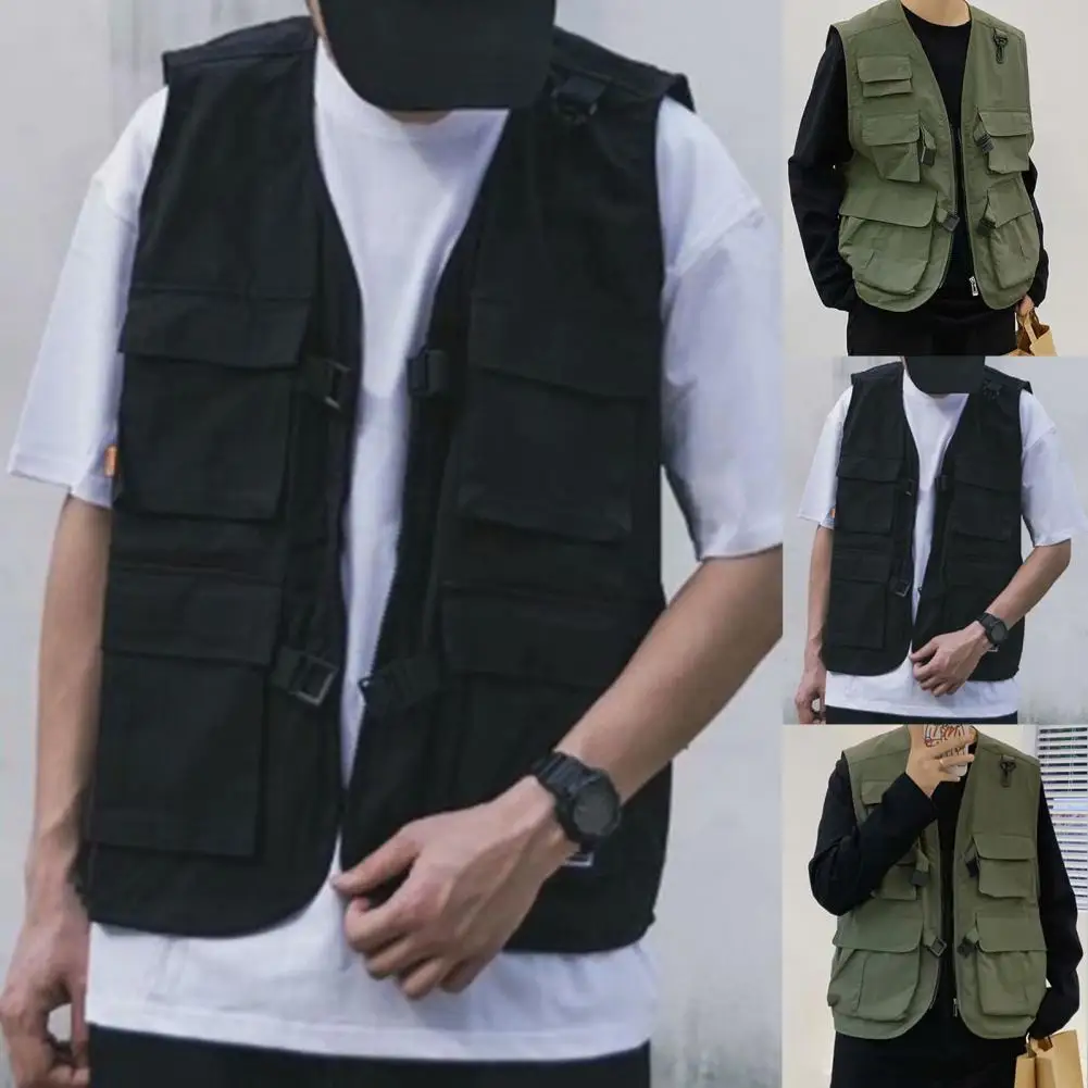 

Classic Vest Jacket Multi Pockets Cardigan Tooling Vest Summer Thin Hip Hop Cargo Vest