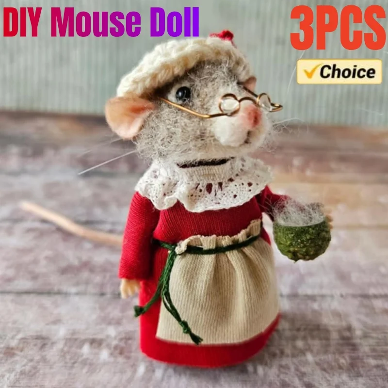 Christmas Wool Felt Mouse Ornament Cute Felt Mice Figurine Cute Wool Needle Felting Mouse Doll Ornament Home Office Decorations