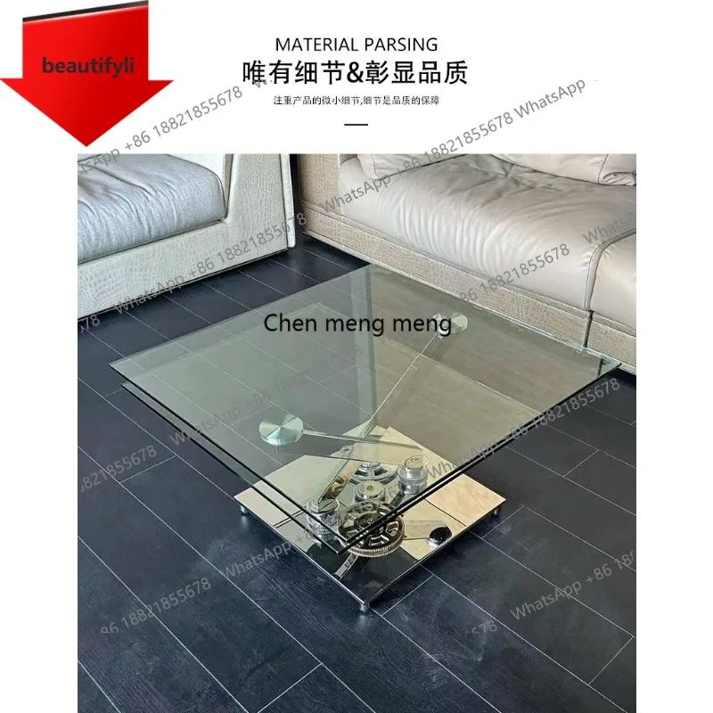X188 Italian Style Light Luxury High-End Mechanical Rotating Coffee Table New Designer Stainless Steel Coffee Table