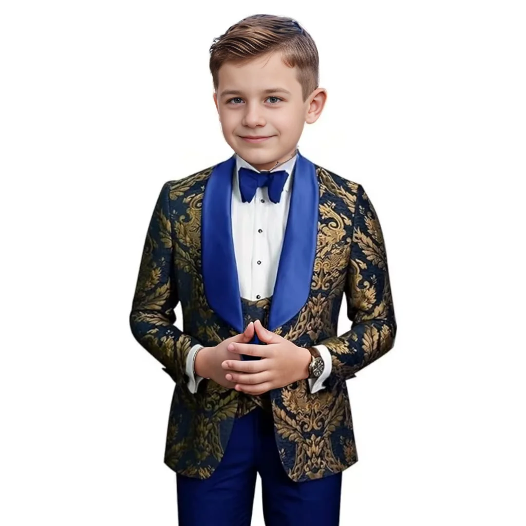 Luxury Jacquard Boys Suits 3 Pieces Blazer Vest Pants Suit Tuxedos Set Formal Wedding Evening Parties Prom Dances Ceremony