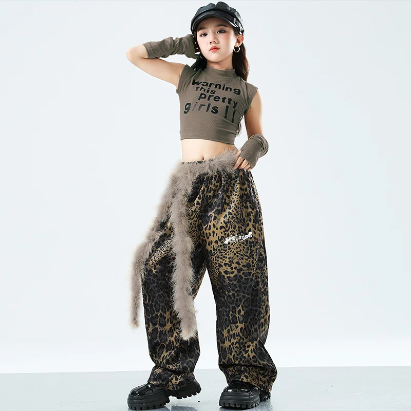 Kpop 무대 의상 소녀 재즈 댄스 의류 위장 바지 힙합 레오파드 바지 패션 streetwear 스트리트 댄스웨어 vdl3084