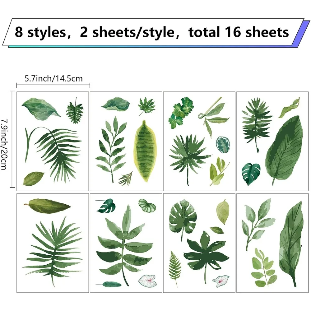 Fern Leaf Wall Decals Stickers Green Plants Leaves Window Waterproof Removable Vinyl Peel and Stick Wall Sling Art