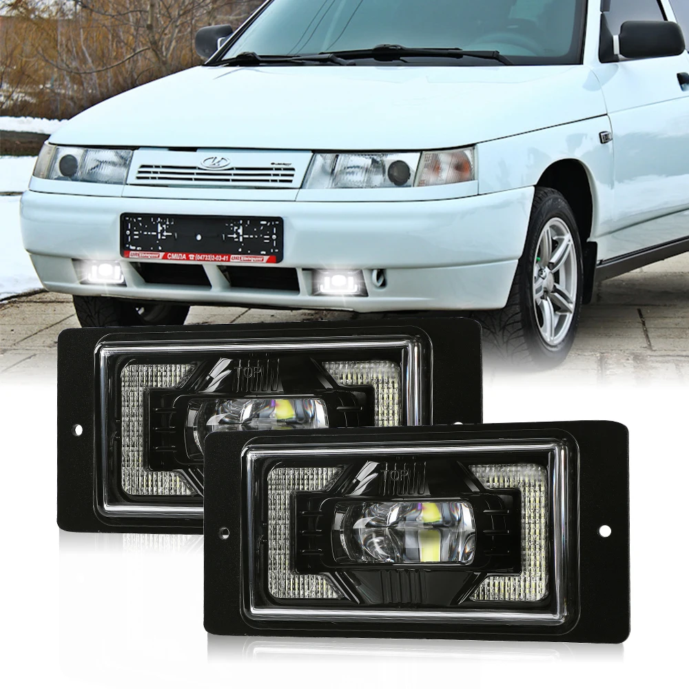 Car Front Fog Lamp For Lada 2110 -2117 LED Square Fog Passing Headlight Waterproof 12V LED Auxiliary Light Fog Light Assembly