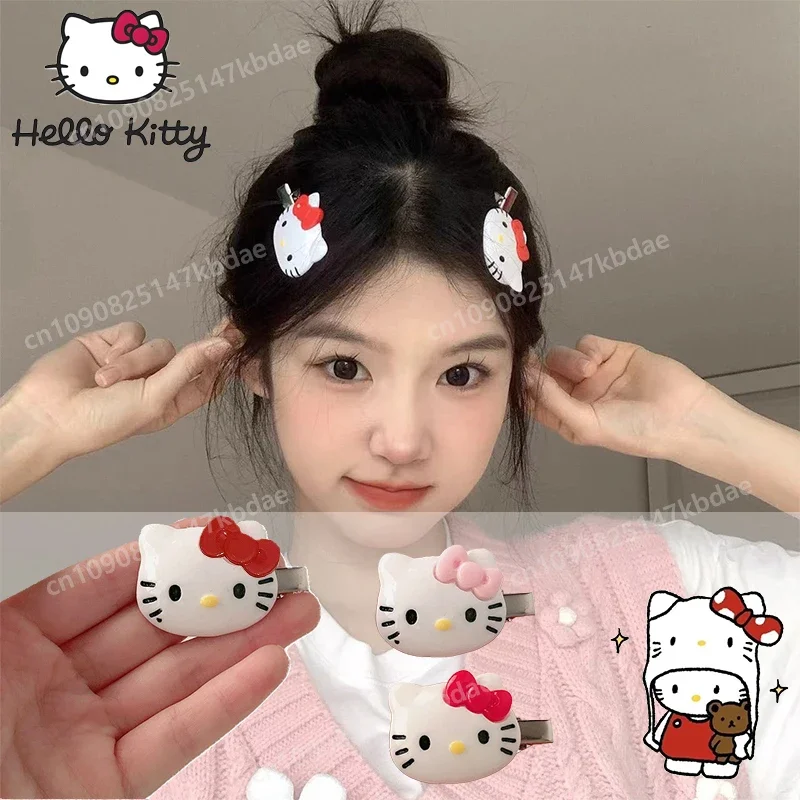 

Sanrio KT Cat Duck Beak Clip Cartoon Figure Kawaii Pink Red Bow Sweet Girls Hair Side Bangs Clip Accessories Hello Kitty Gifts