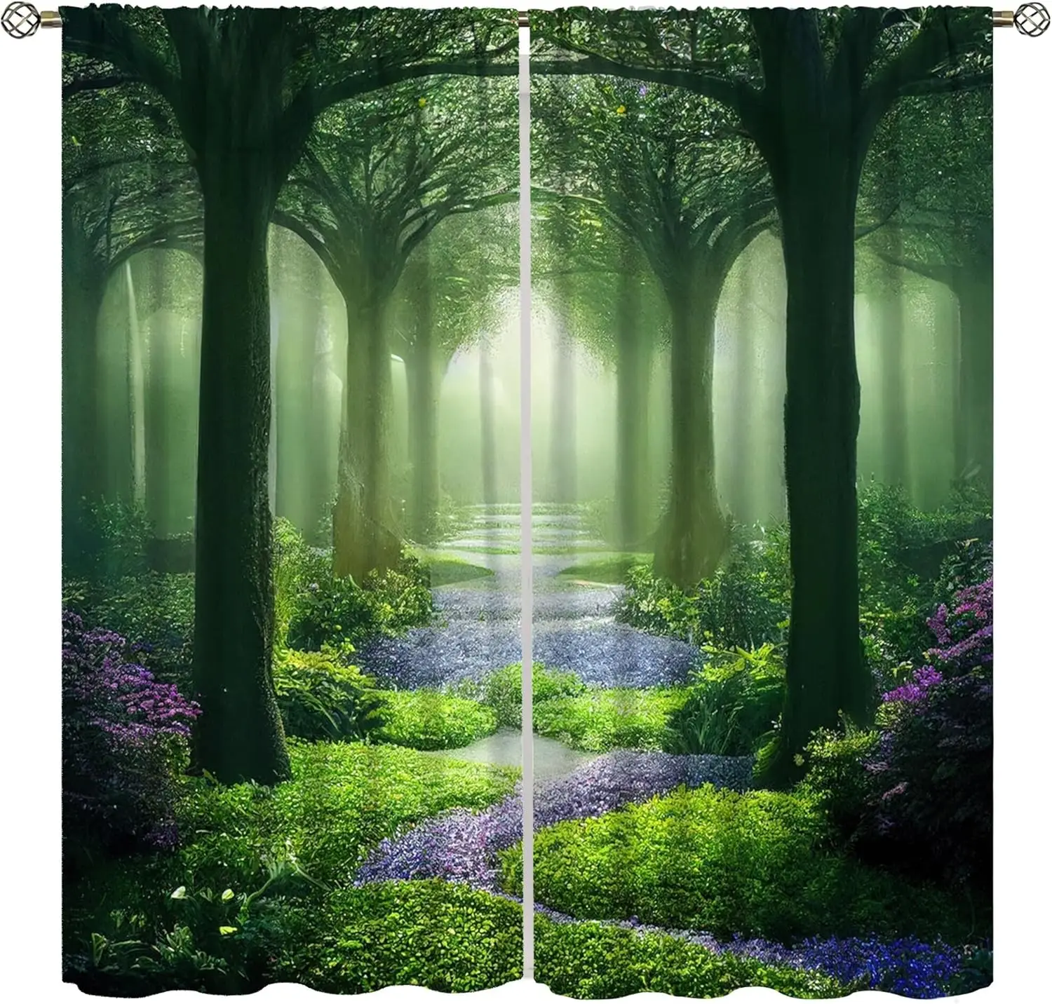 

Magical Spring Forest Curtains for Window,3D Print Fantasy Fairy Tale Wonderful Scene Garden Floral,Woodland Tree Trunk Landscap