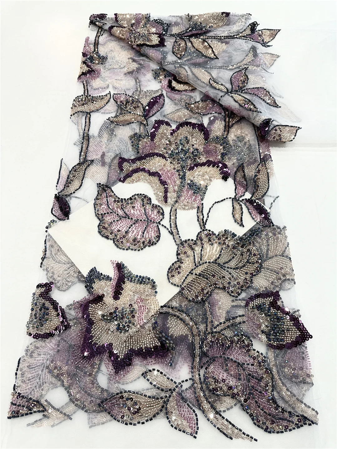 Luxury African Sequins Beaded Lace Fabric Nigerian Wedding Bridal Embroidery French Tulle for Groom Sewing