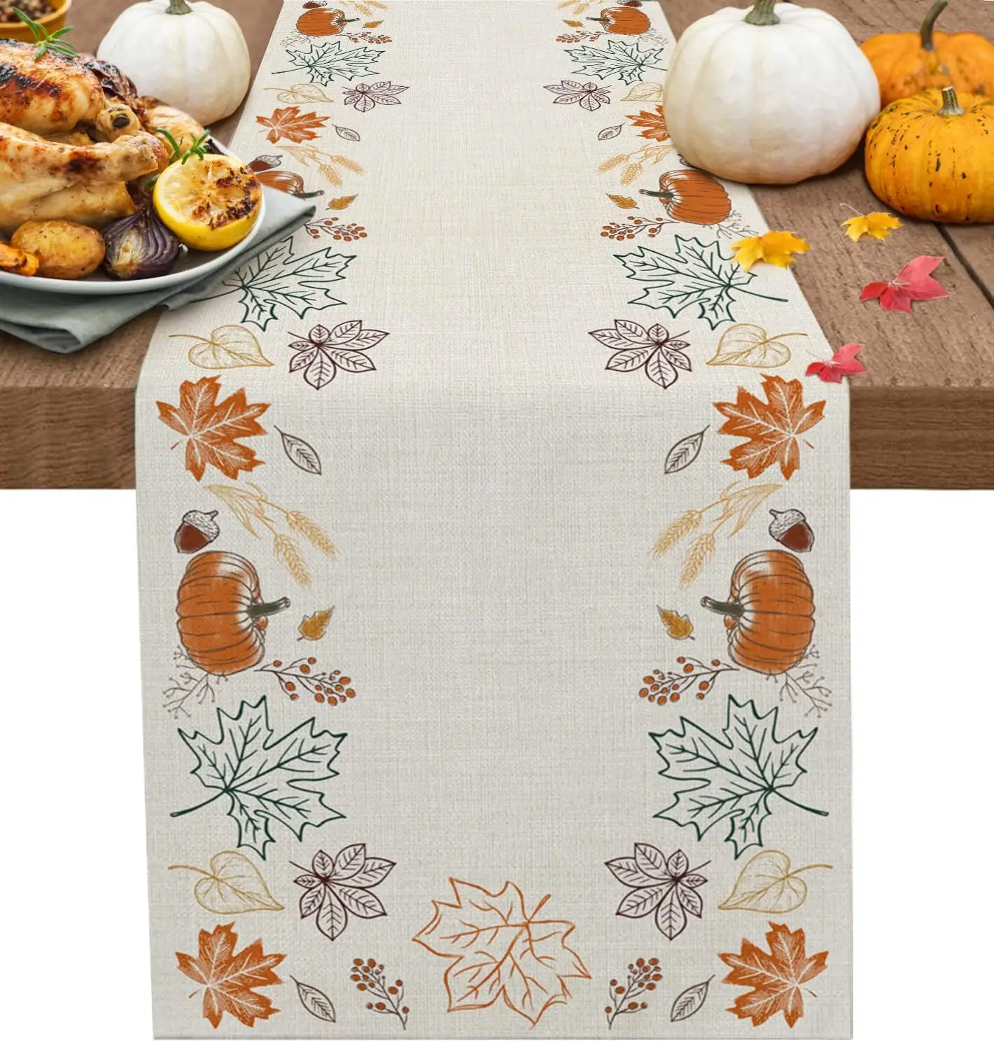 Thanksgiving Pumpkin Pine Cones Maple Leaf Linen Table Runners Coffee Party Decor Durable Dining Table Runners Party Supplies