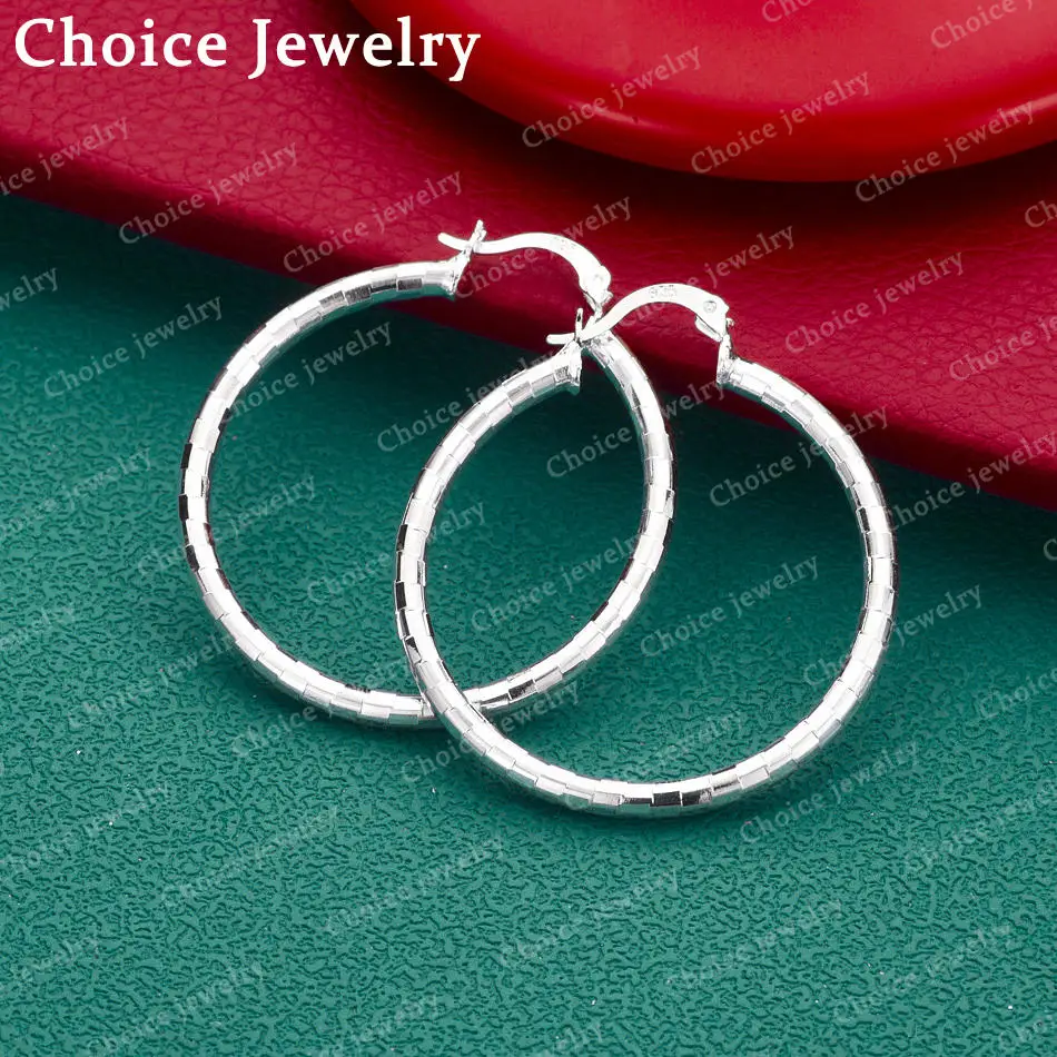 1 Pair 925 Sterling Silver Mosaic Sequins 40mm Hoop Earrings for Women's Fashion Jewelry Perfect for Everyday Accessories