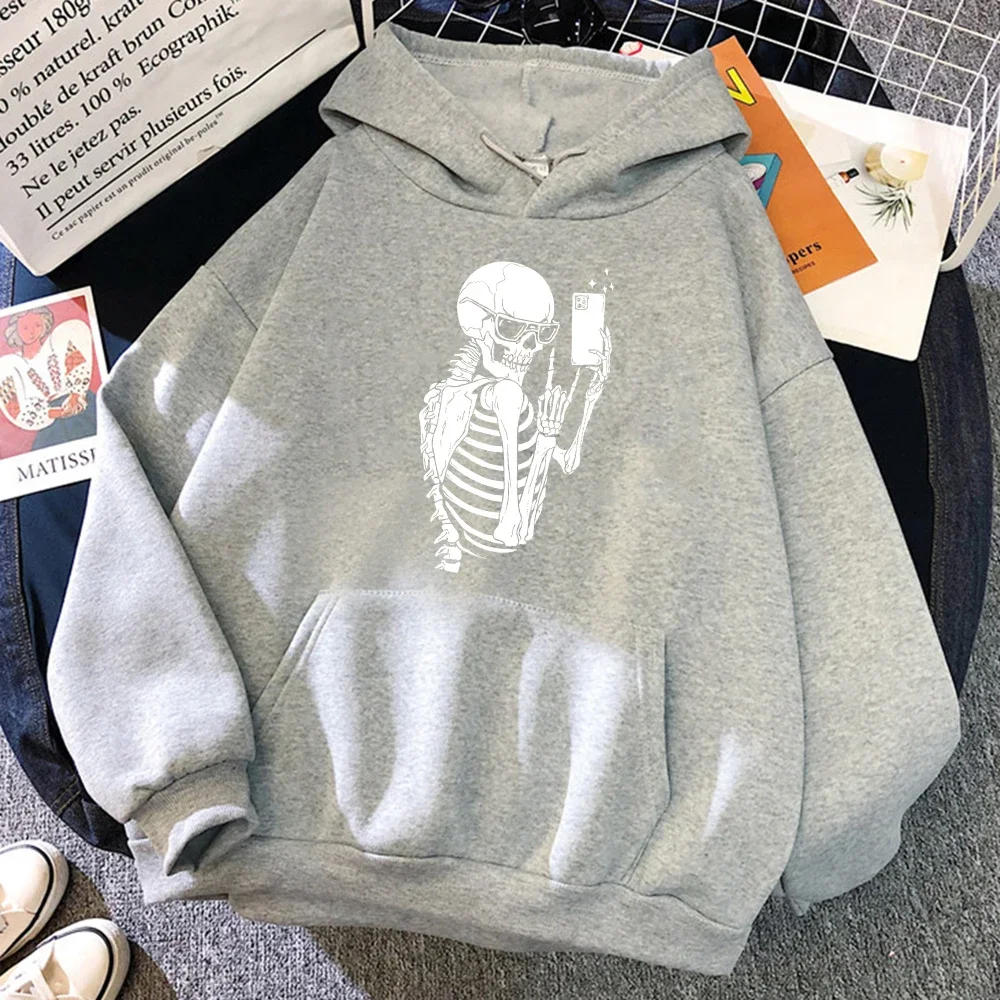 Plus Size Skeleton : Watch My Cool Selfie Pattern Hoody Women Man Crewneck Fleece Clothing Autumn Winter Hoodie Hoodies