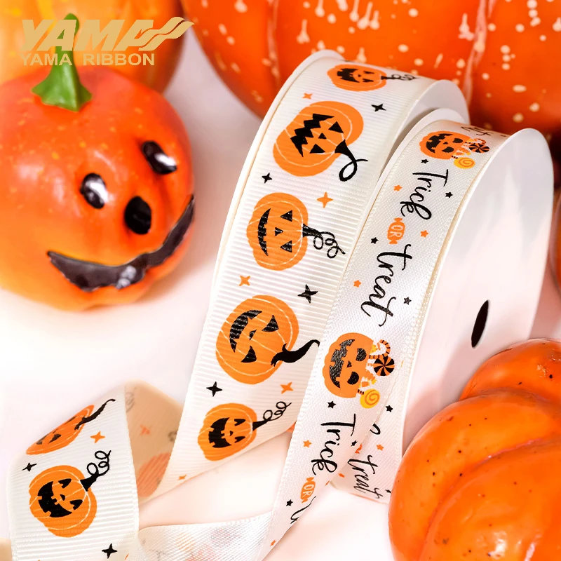 YAMA-Printed Grosgrain Ribbon for Halloween Wrapping Decoration, Party Crafts, 1 \