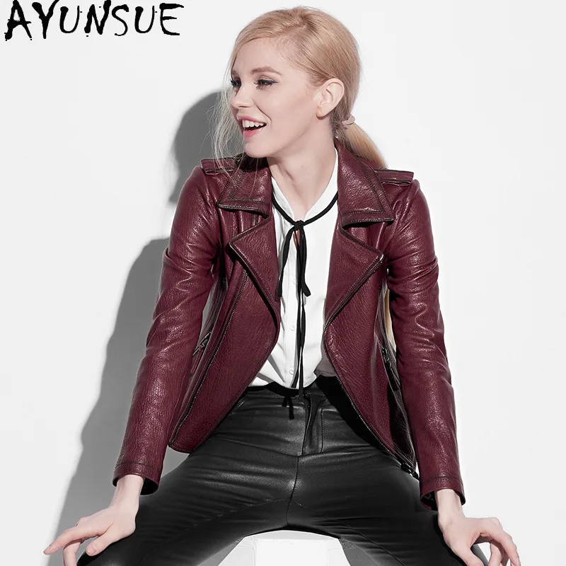 AYUNSUE 100% 양피 Motocycle 자켓 여성을위한 천연 정품 가죽 자켓 2025 봄 가을 옷 Jaqueta De Couro