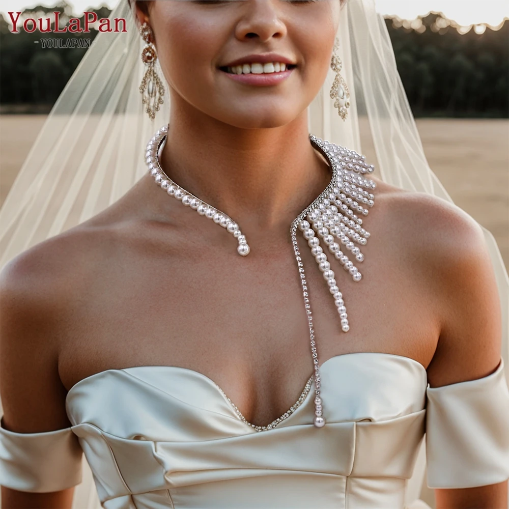 YouLaPan Bridal Pearl Necklace Wedding Party Dress Jewelry Accessories Elegant Bead Neck Chain Necklace for Bride HN04