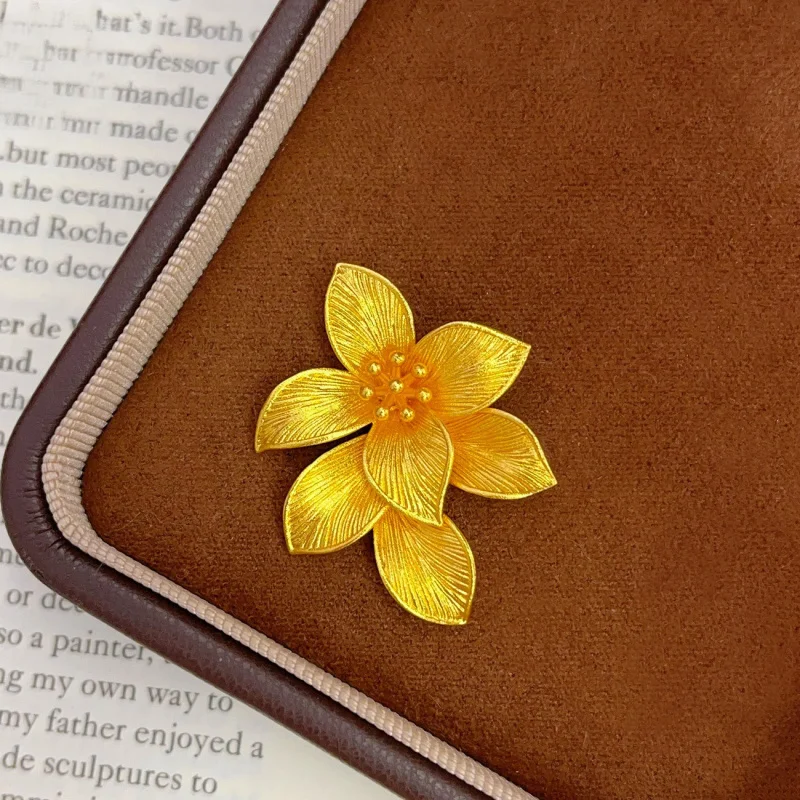 Luxury 100% Real 24K Gold Brushed Flower Pendant Necklace For Women Exquisite Fine Jewelry Handmade Gift