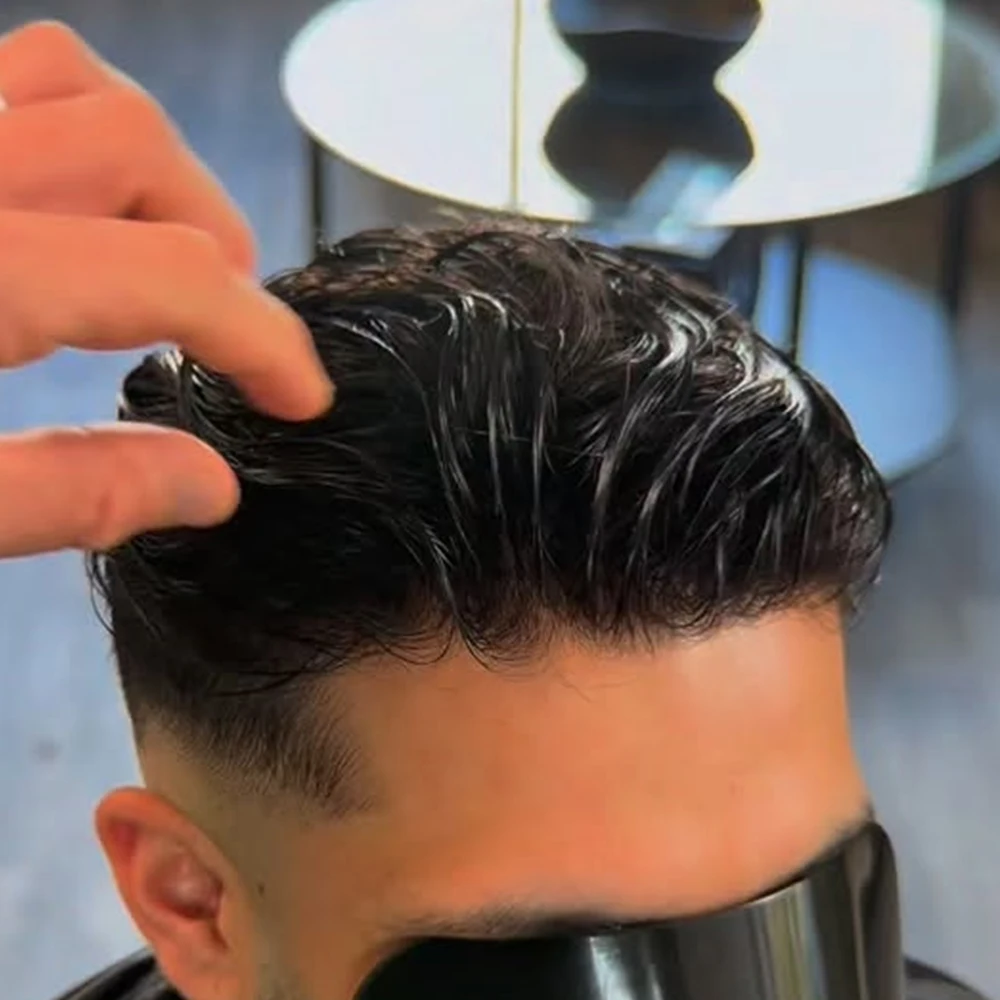 Peluca de Cabello Natural para Hombre, con Línea de Cabello Natural, Ondulada/Recta Natural de 30 mm, Duradera, con Base de Polipiel de 0.1 mm, Color Marrón # 1 # 2 Prótesis Capilares de Cabello Humano Gris 1B10