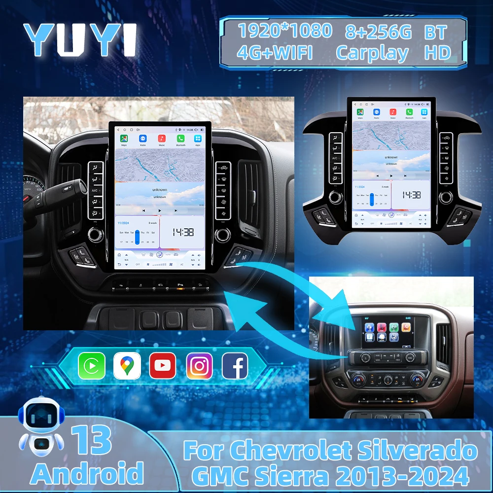 14.5 Inch Android 13 Car Radio For Chevrolet Silverado GMC Sierra 2013-2024 GPS Navigation DVD Multimedia Player Carplay+Auto