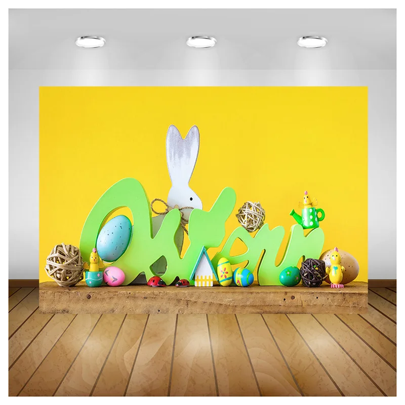 

ZHISUXI Colorful Easter Scene Background Spring Eggs And The Cute Rabbits On The Grass Photography Backdrops Props FE-05