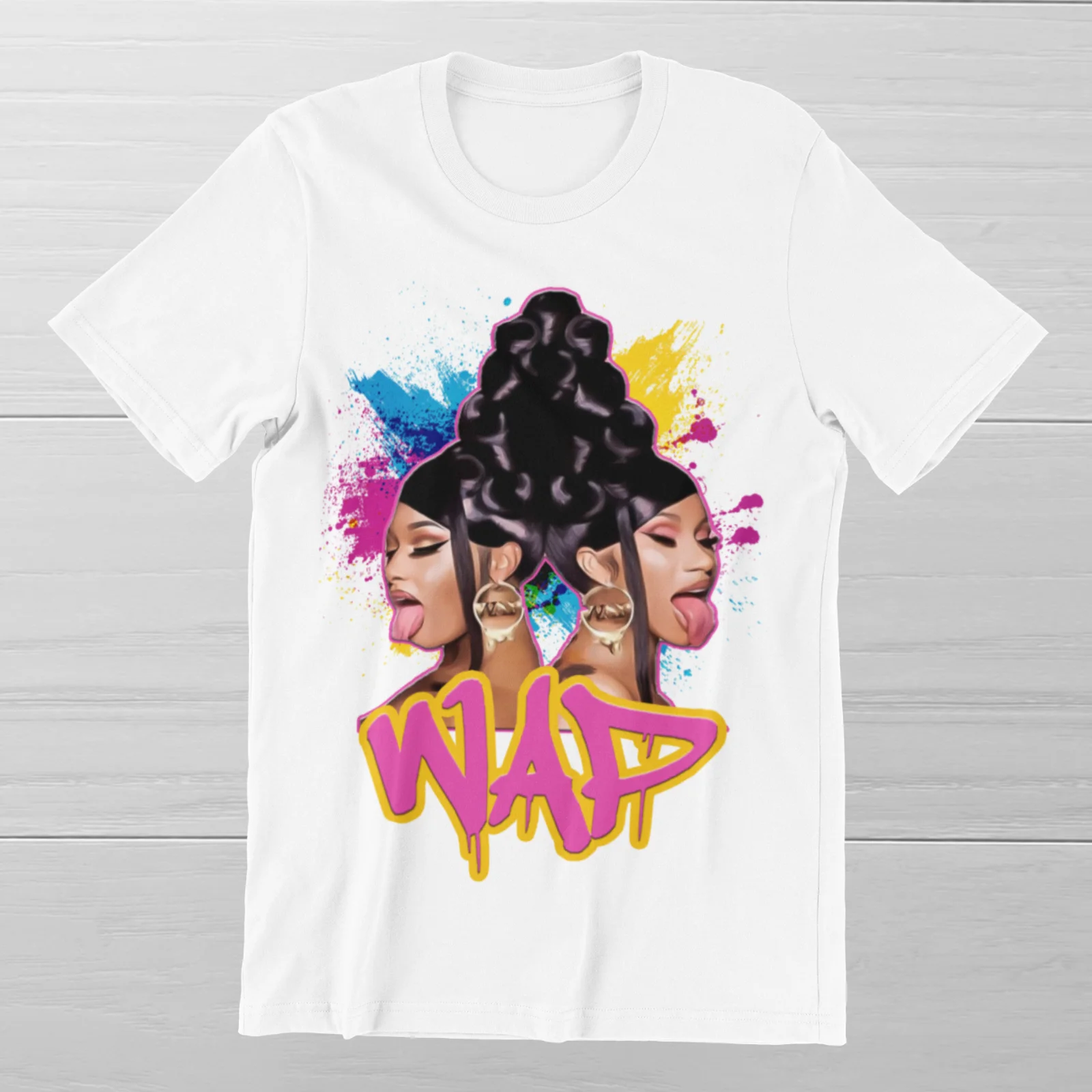 Cardi B WAP T-Shirt Tongue Sticking Out Hip Hop Rap Queen on Ringspun Cotton Tee